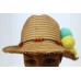 Limited Too Girls Hat Straw Pom Pom Pompom Blue Pink Yellow One Size s  eb-29781480